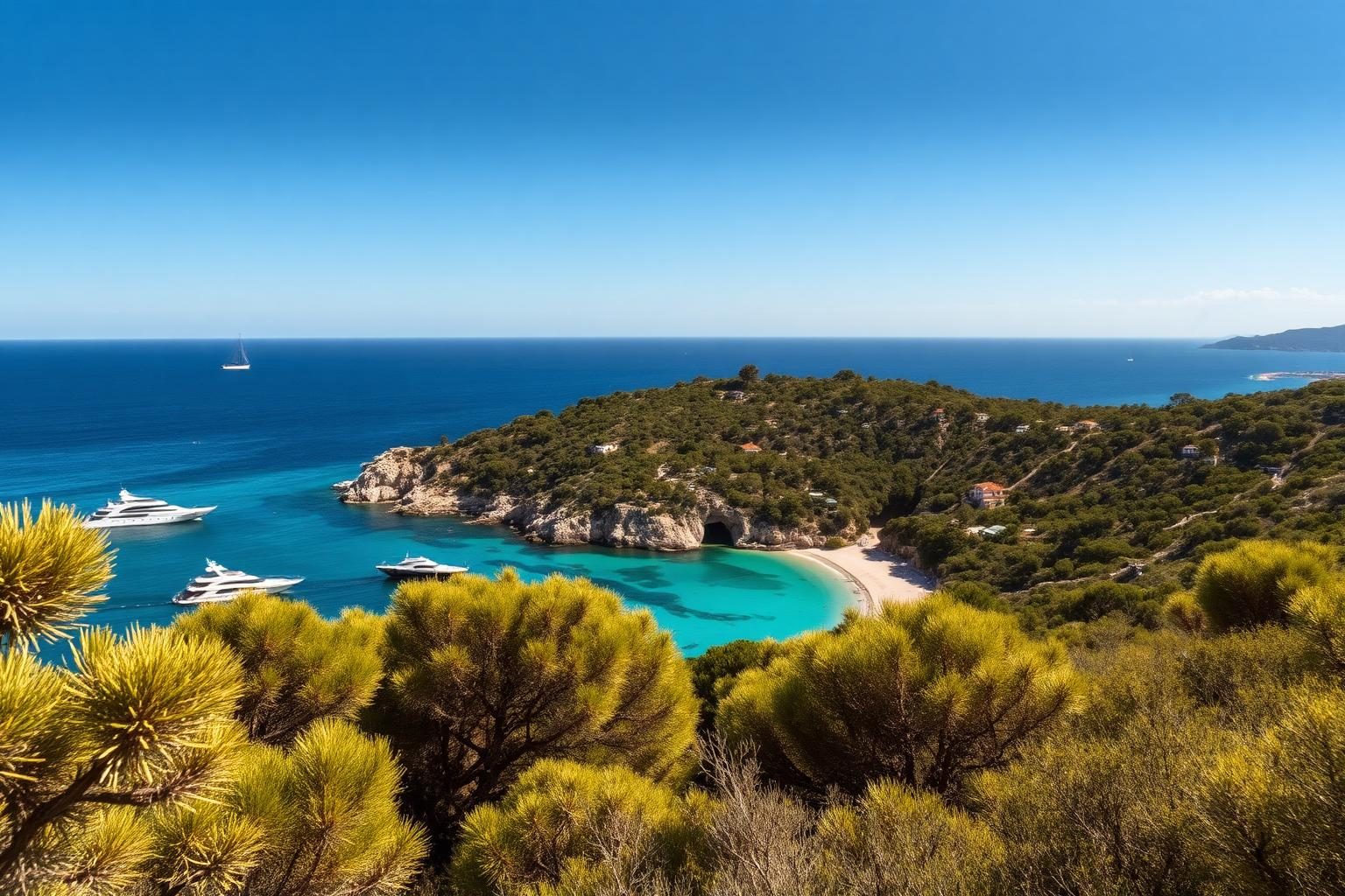 Pine-covered headlands and turquoise coves near Saint-Tropez