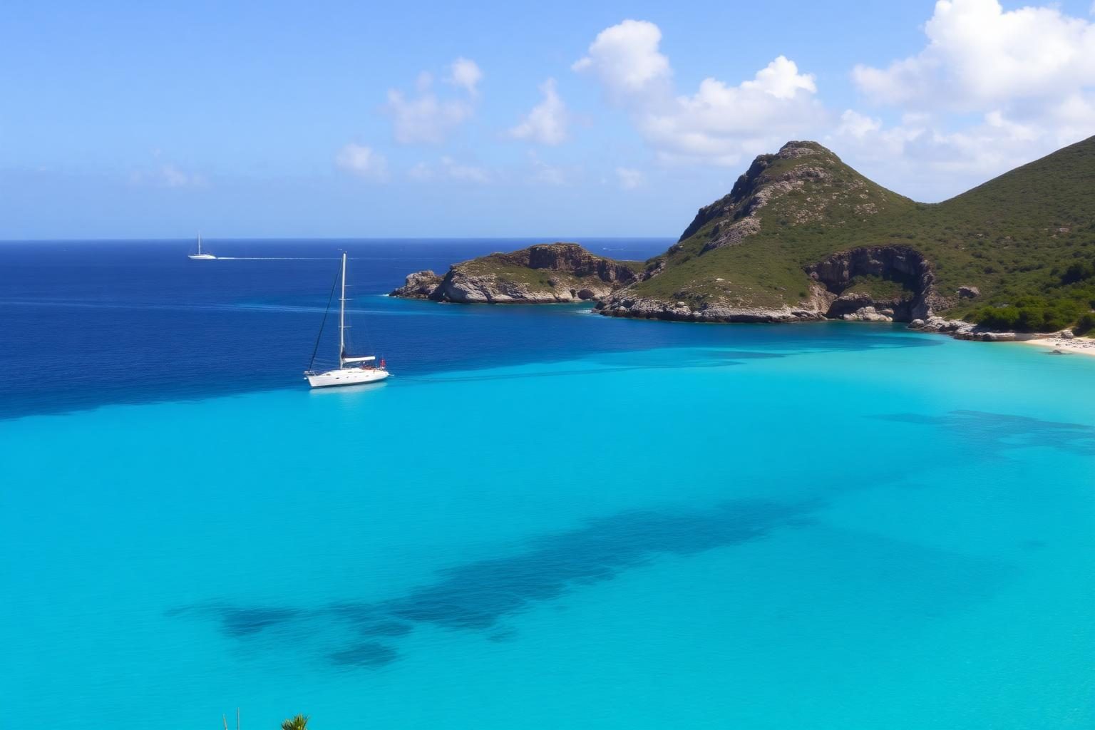Turquoise water and a yacht anchored off Colombier beach, St Barth
