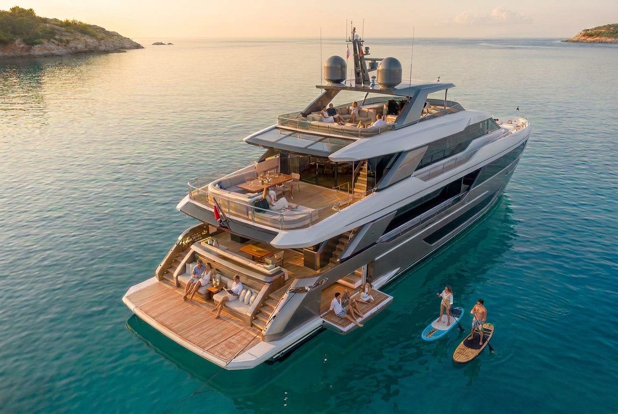 Superyacht cruising along the Mediterranean coast